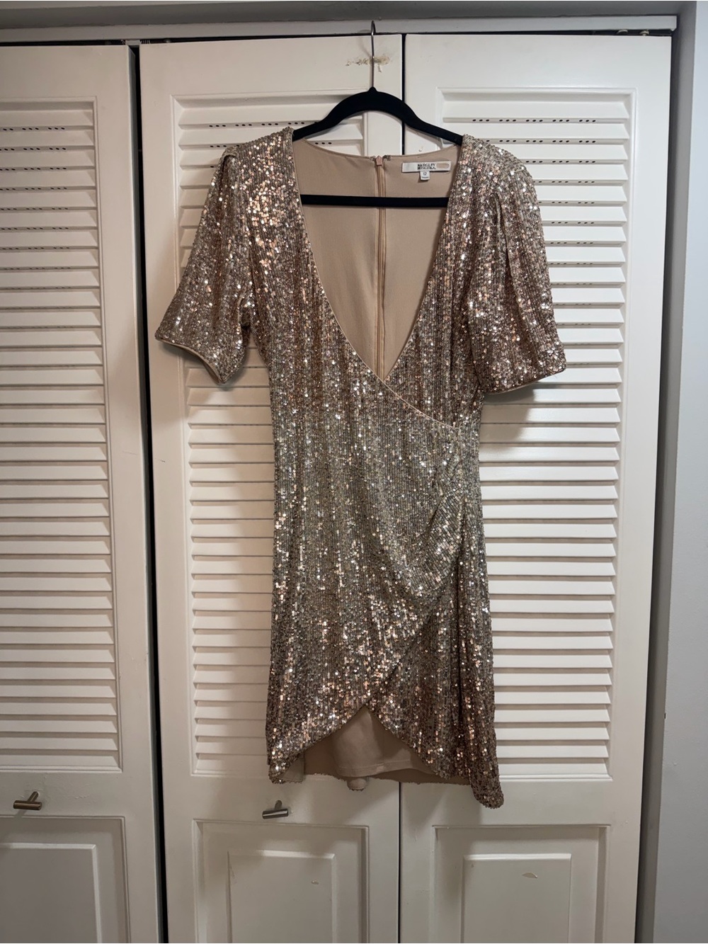 Badgley Mischka Sequin Wrap Mini Dress - Pink Gold And Silver Ombré